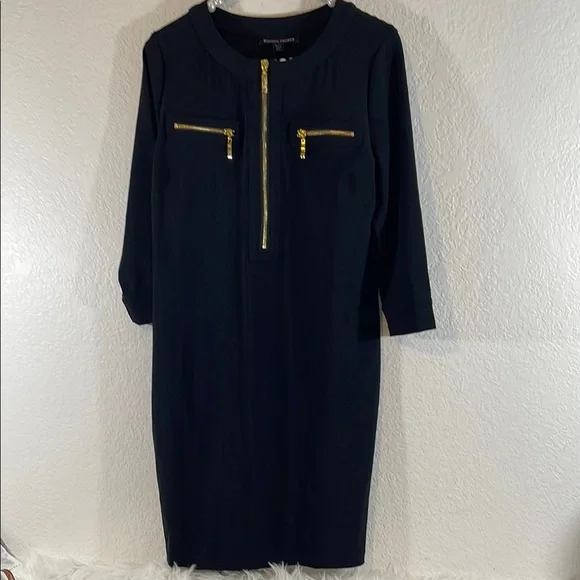 BOSTON PROPER Black Knit Dress Gold Zippers Size Medium - Picture 1 of 8